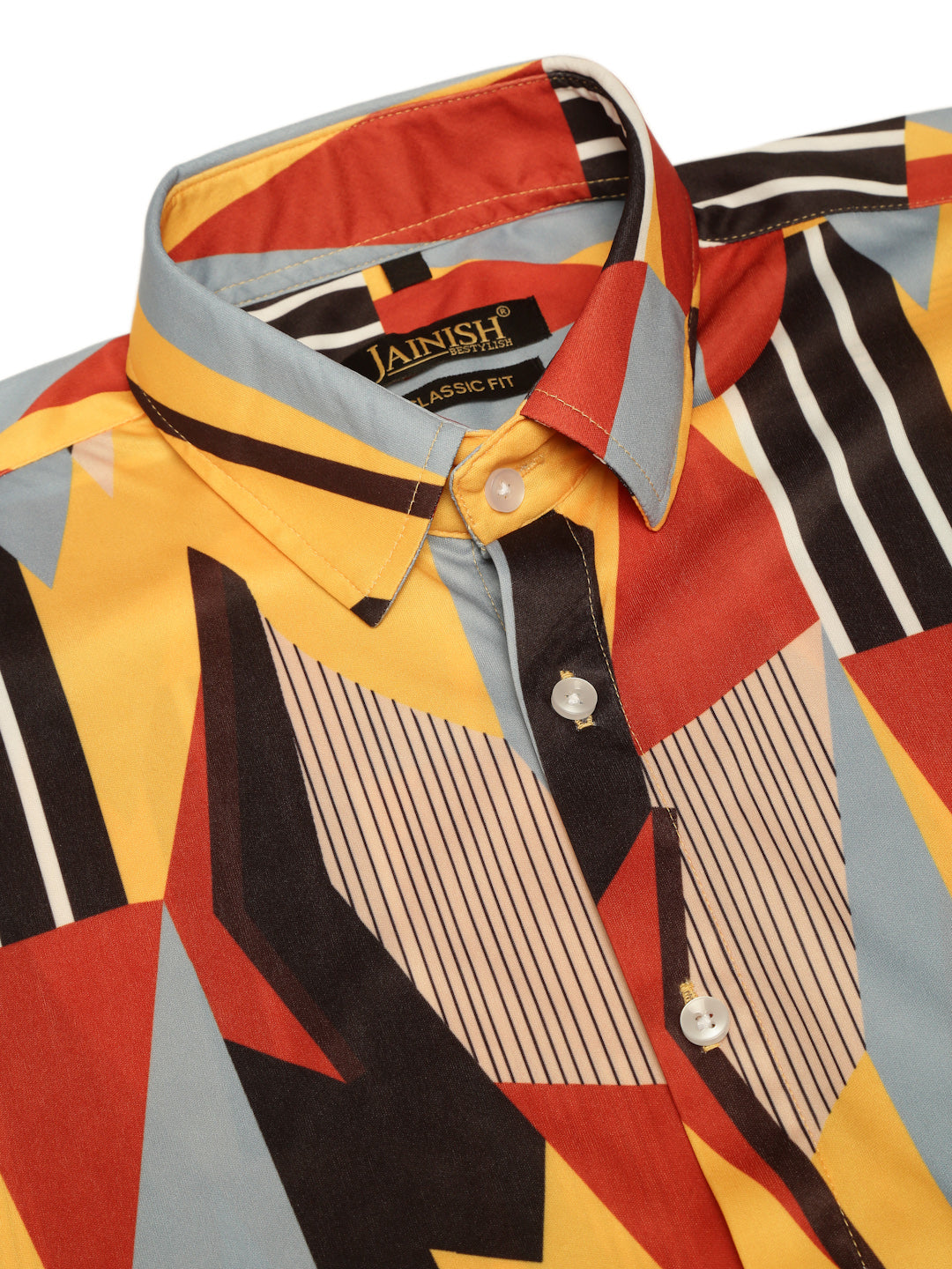 Jainish Men's Lycra Printed Half Sleeve Formal Shirts ( SF 814Yellow ) 
