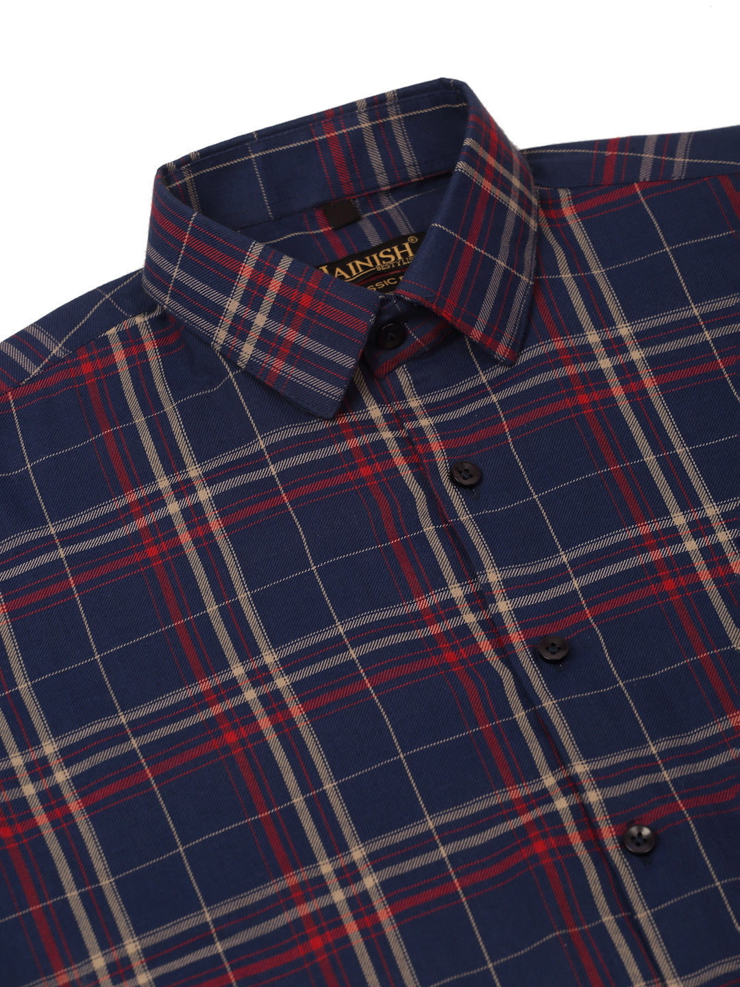 Jainish Men's Cotton Checked Formal Shirts ( SF 819Navy )