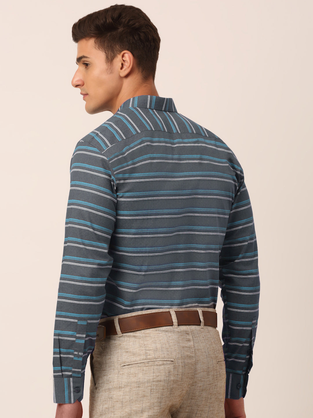 Jainish Men's Cotton Striped Formal Shirts ( SF 820Grey )