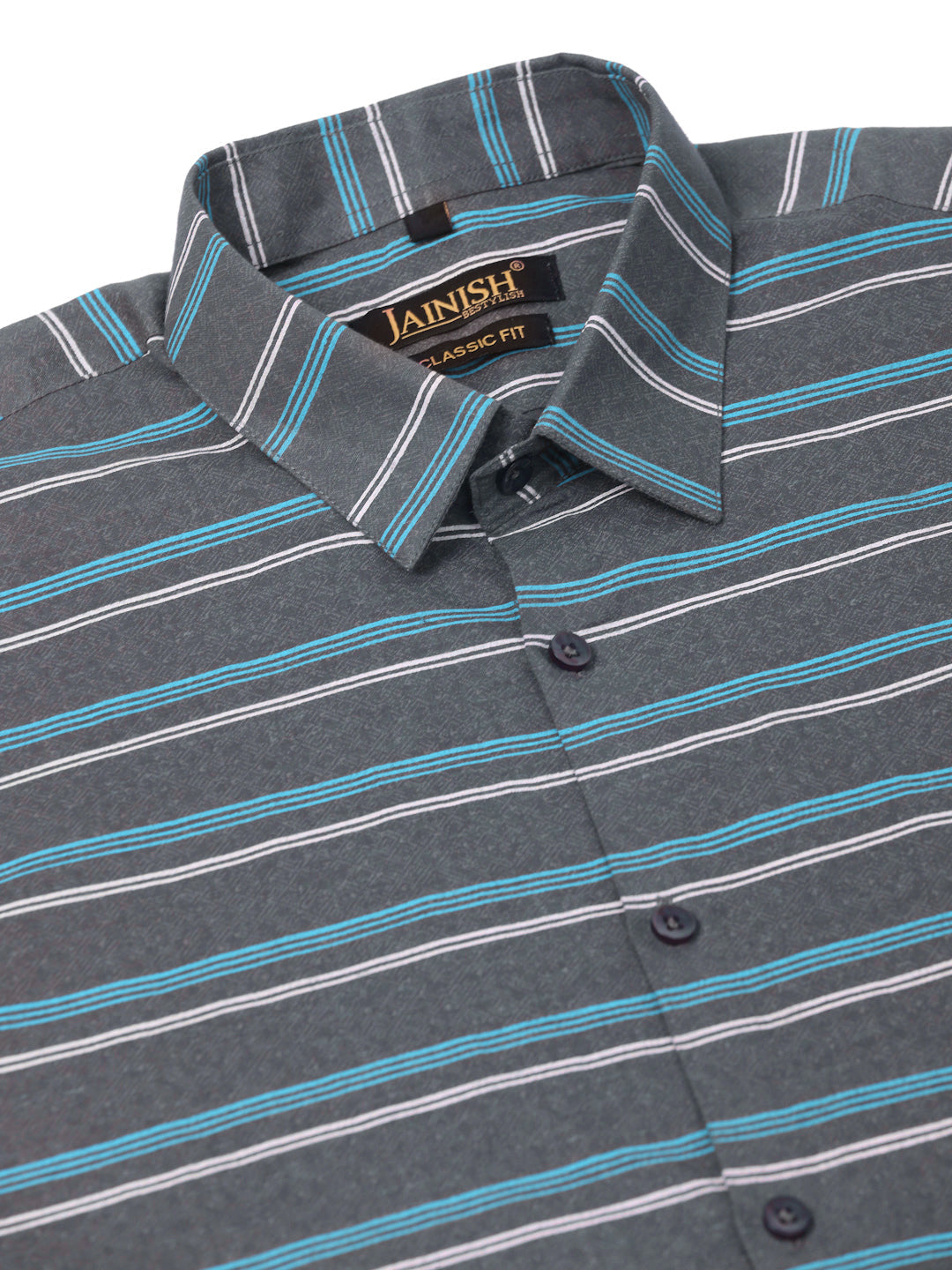 Jainish Men's Cotton Striped Formal Shirts ( SF 820Grey )