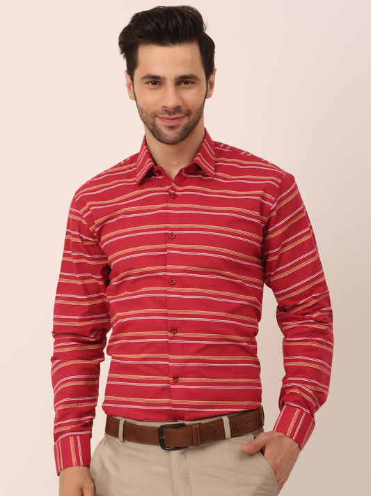 Jainish Men's Cotton Striped Formal Shirts ( SF 820Maroon )