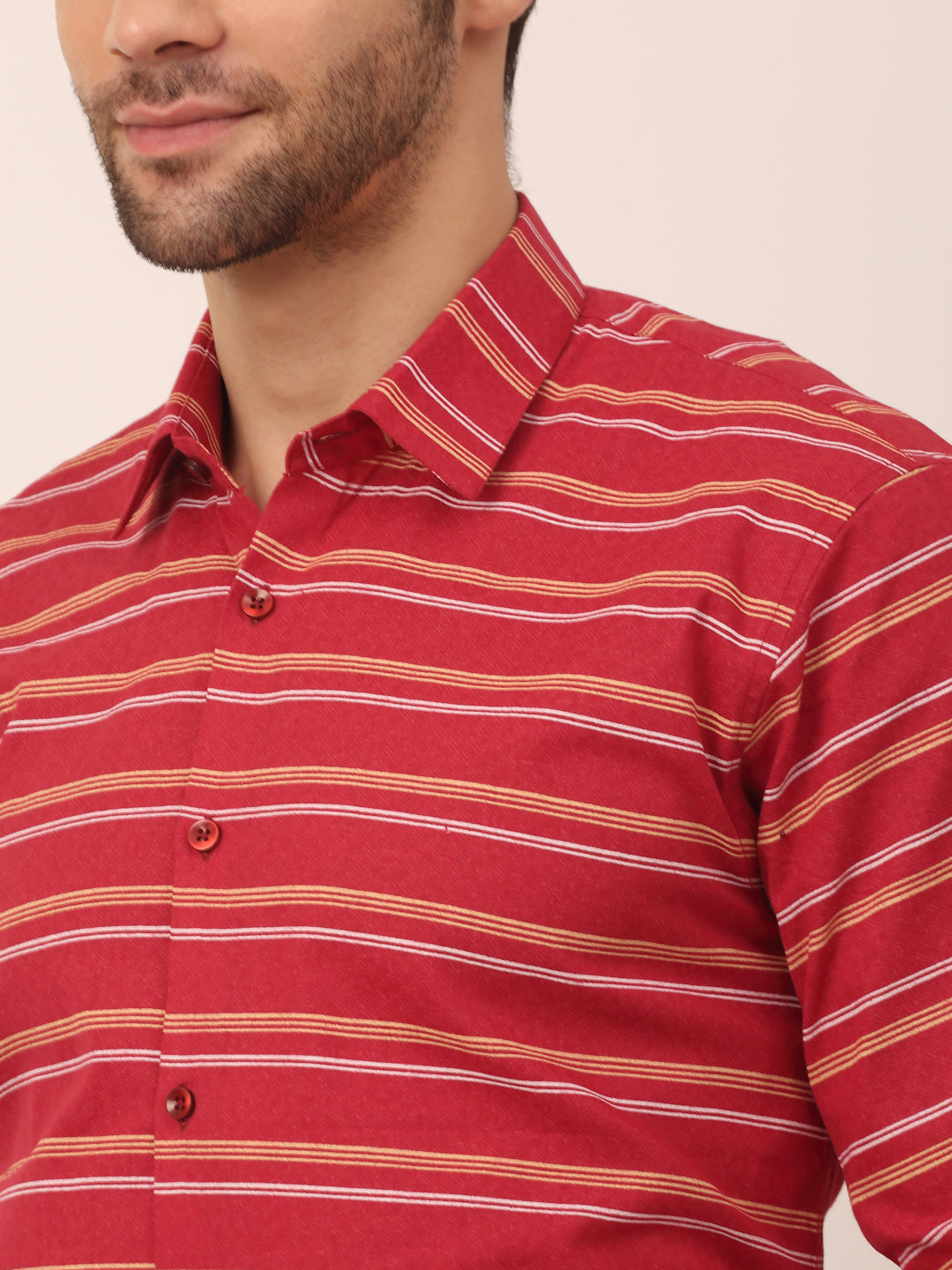 Jainish Men's Cotton Striped Formal Shirts ( SF 820Maroon )