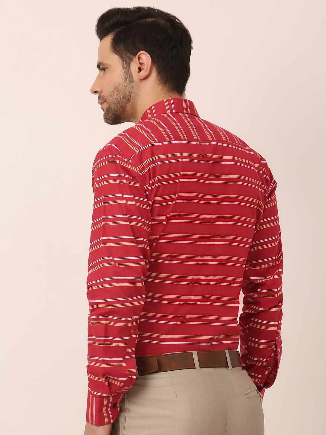 Jainish Men's Cotton Striped Formal Shirts ( SF 820Maroon )