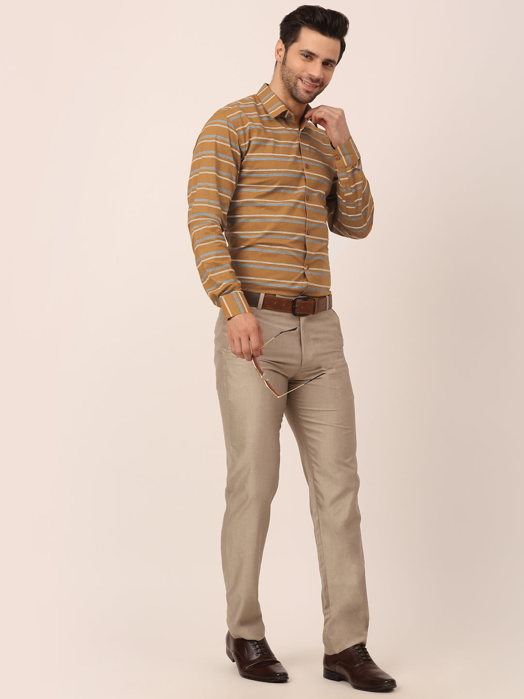 Jainish Men's Cotton Striped Formal Shirts ( SF 820Mustard )