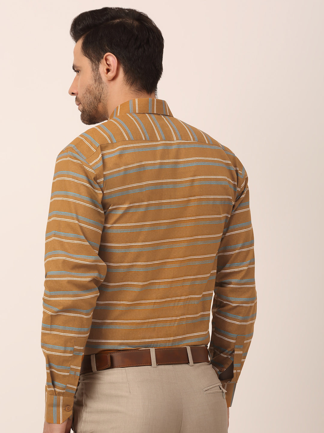 Jainish Men's Cotton Striped Formal Shirts ( SF 820Mustard )