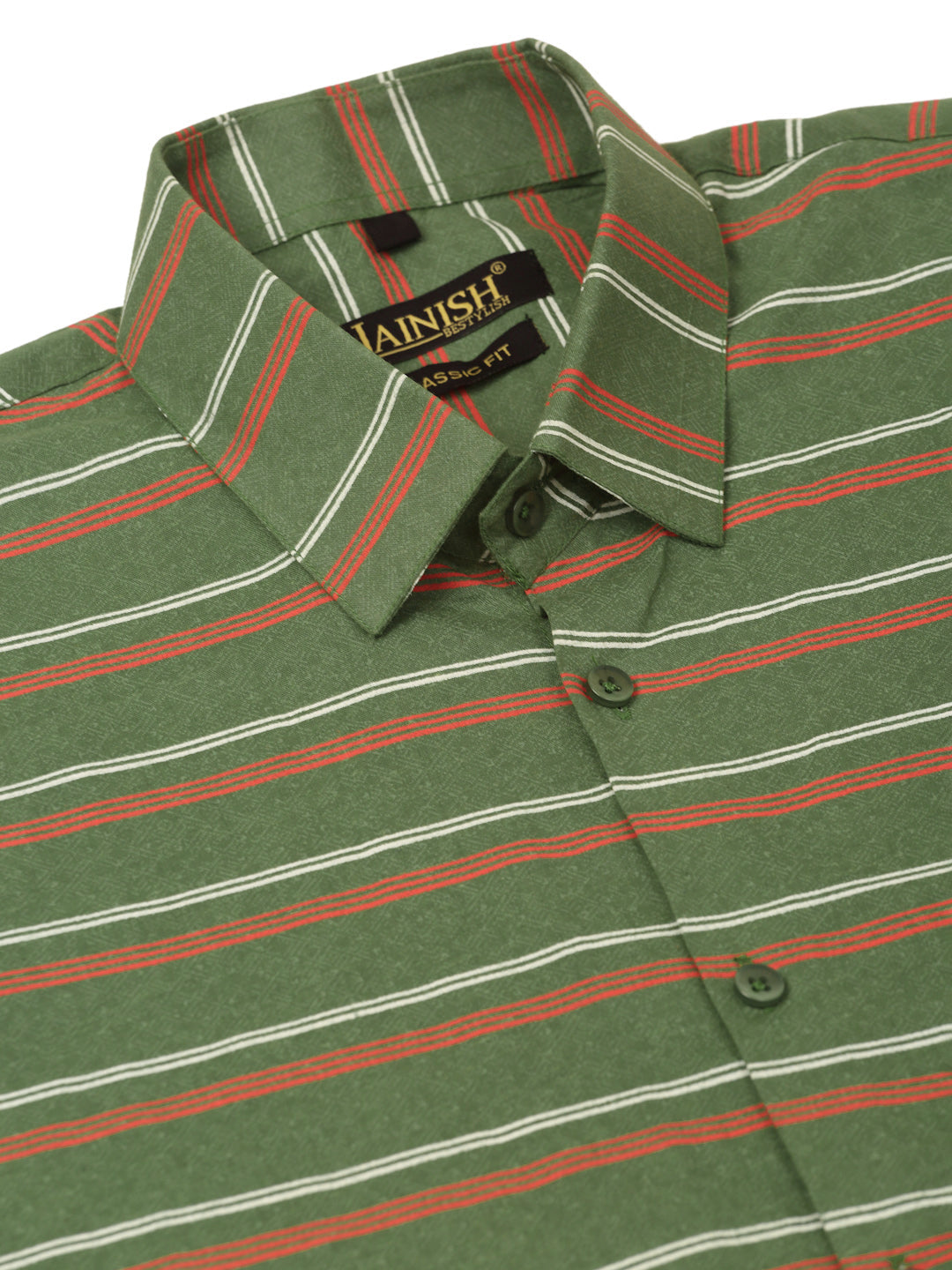Jainish Men's Cotton Striped Formal Shirts ( SF 820Olive )