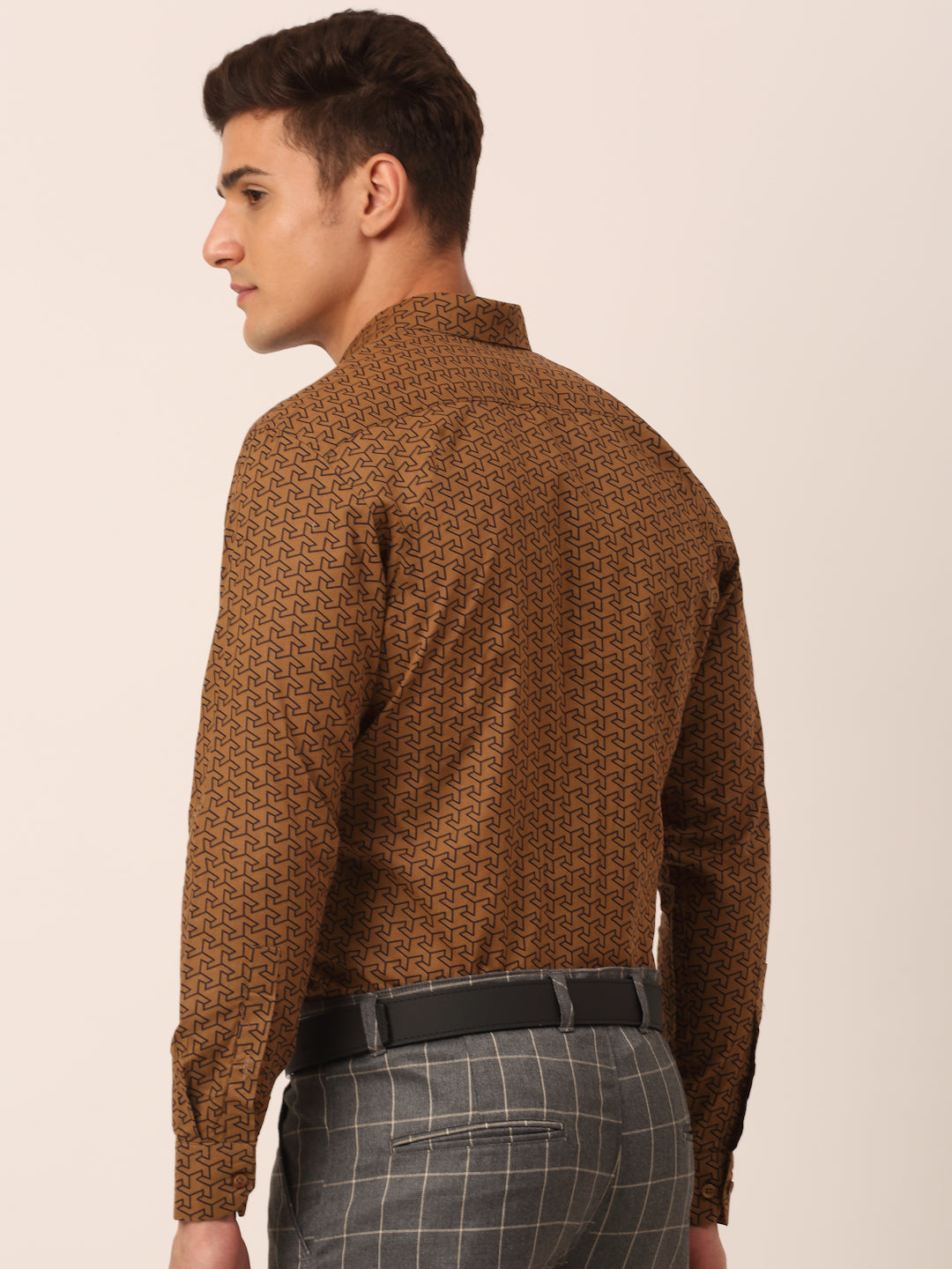 Jainish Men's Cotton Printed Formal Shirts ( SF 821Beige )