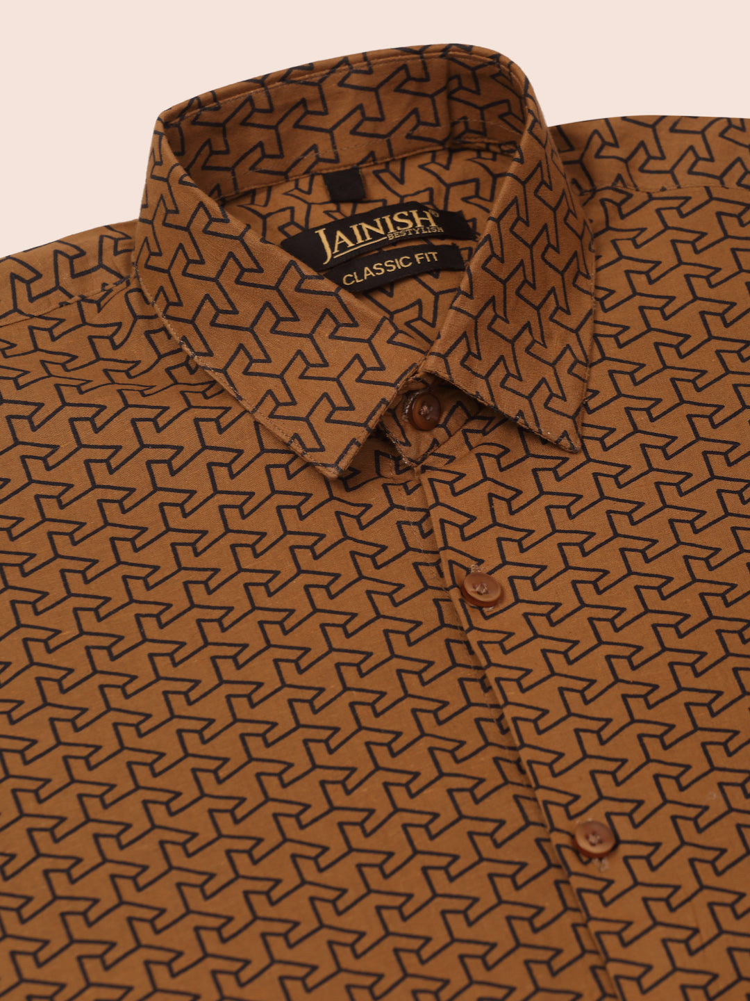 Jainish Men's Cotton Printed Formal Shirts ( SF 821Beige )