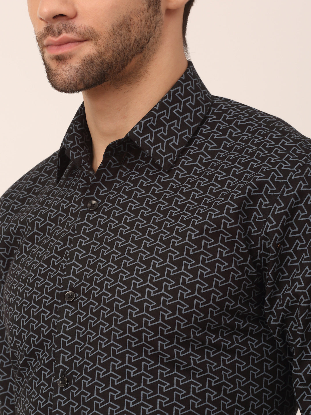 Jainish Men's Cotton Printed Formal Shirts ( SF 821Black )