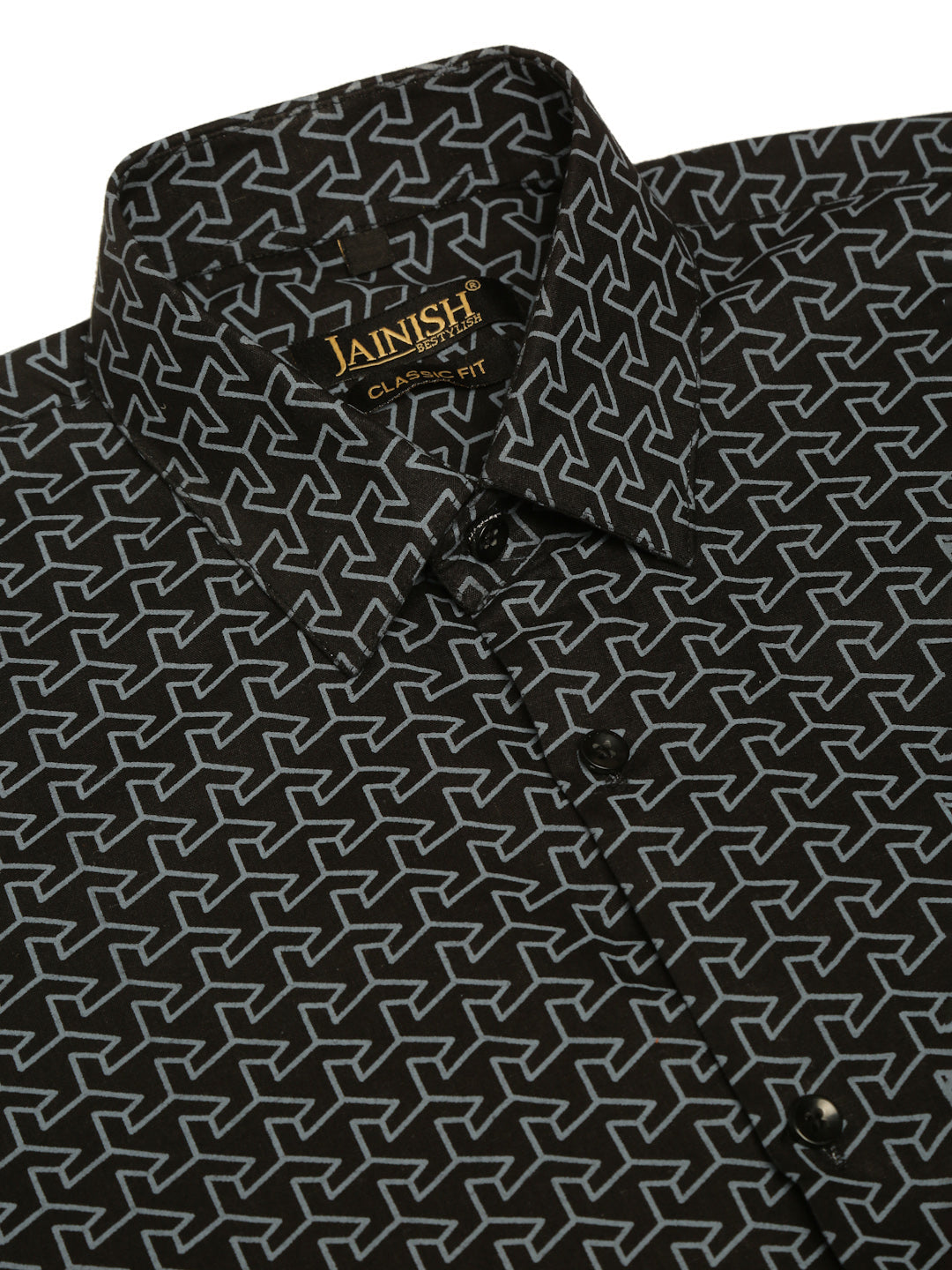 Jainish Men's Cotton Printed Formal Shirts ( SF 821Black )