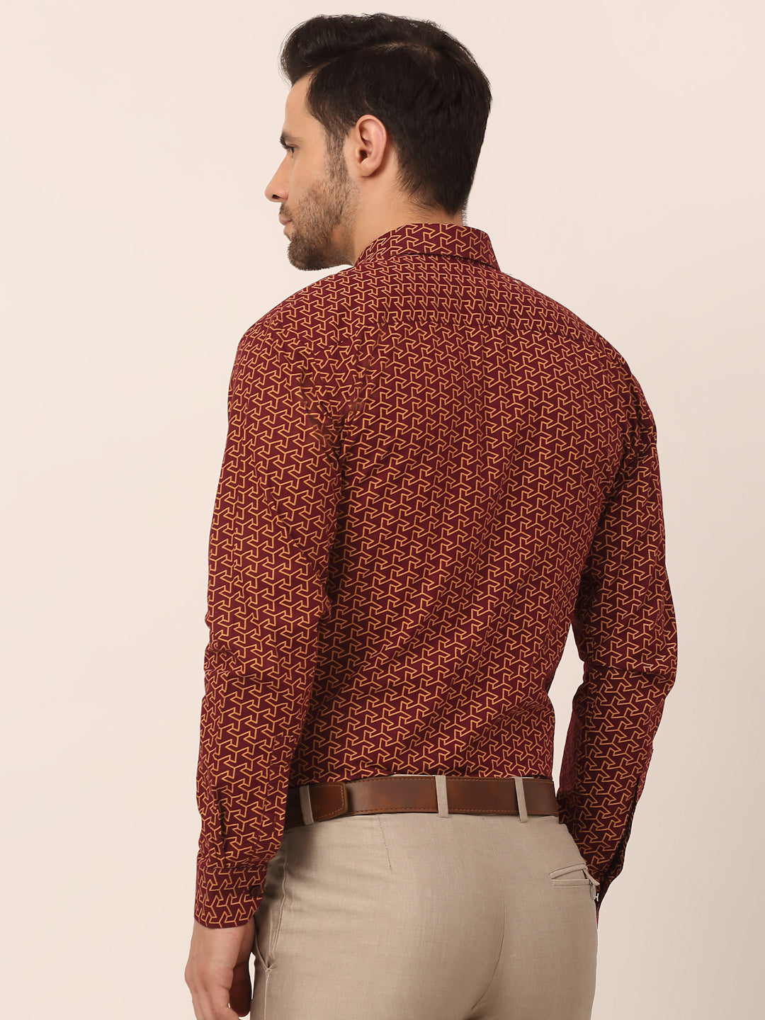 Jainish Men's Cotton Printed Formal Shirts ( SF 821Brown )