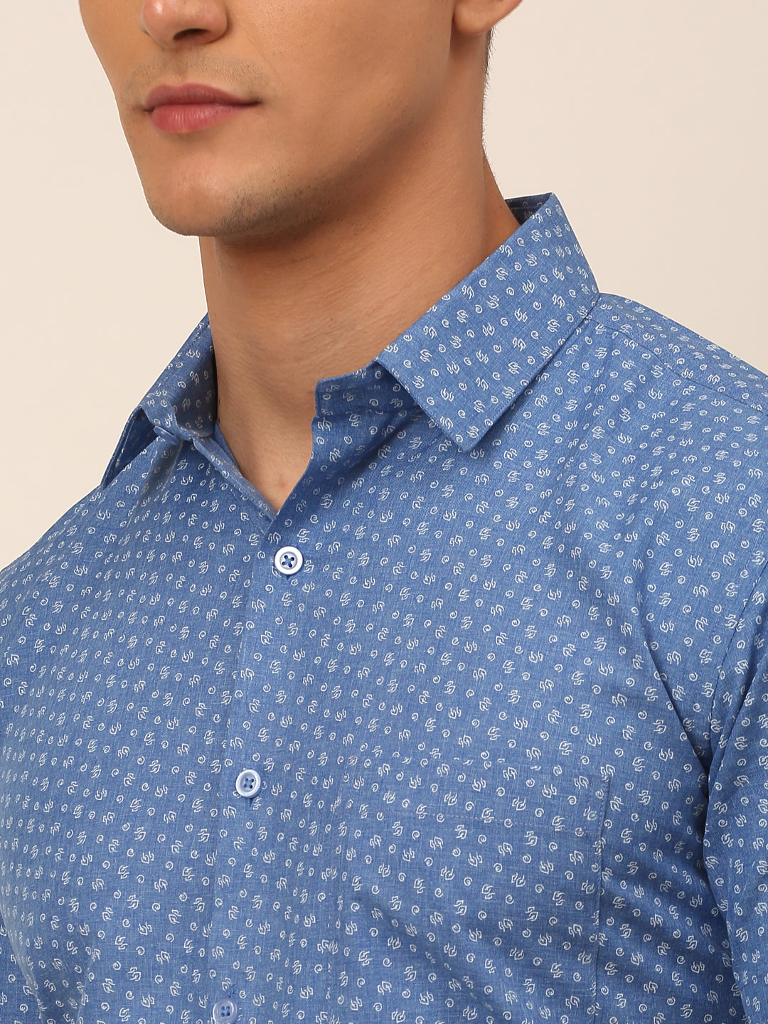 Jainish Men's Cotton Printed Formal Shirts - Blue