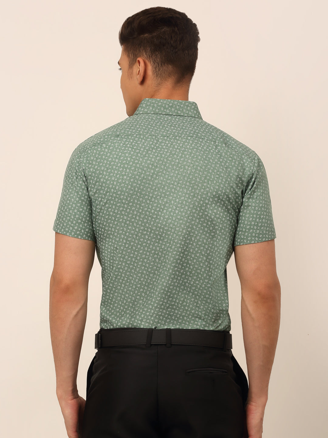 Jainish Men's Cotton Printed Formal Shirts - Green