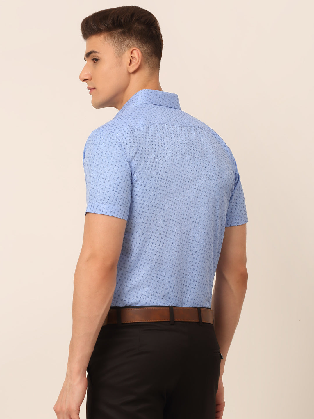 Jainish Men's Cotton Printed Formal Shirts - Light-Blue