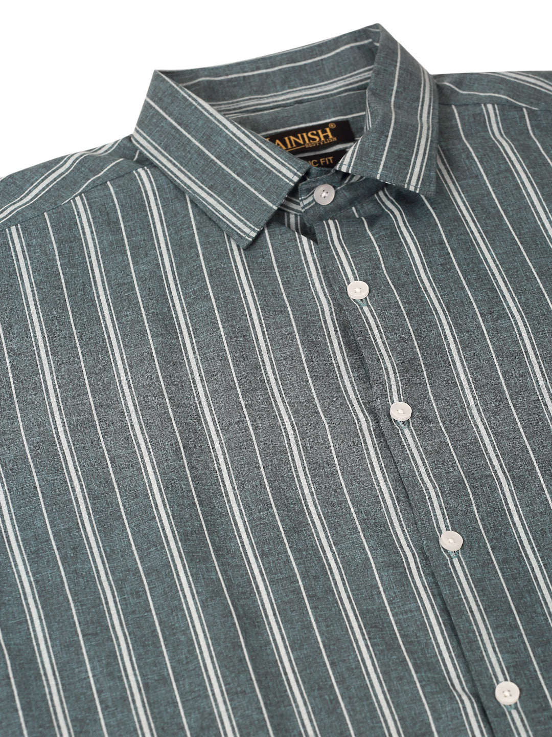 Jainish Men's Grey & White Classic Striped Formal Shirt