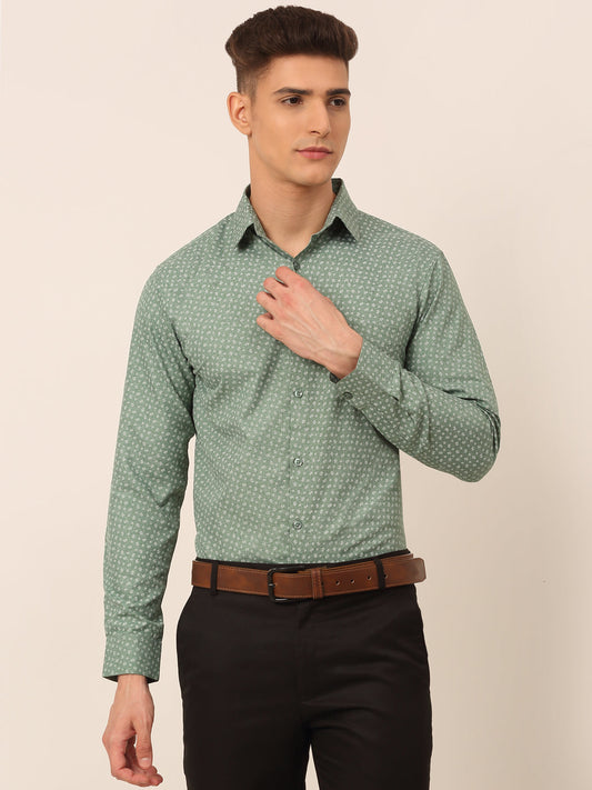 Jainish Men's Green Classic Printed Formal Shirt