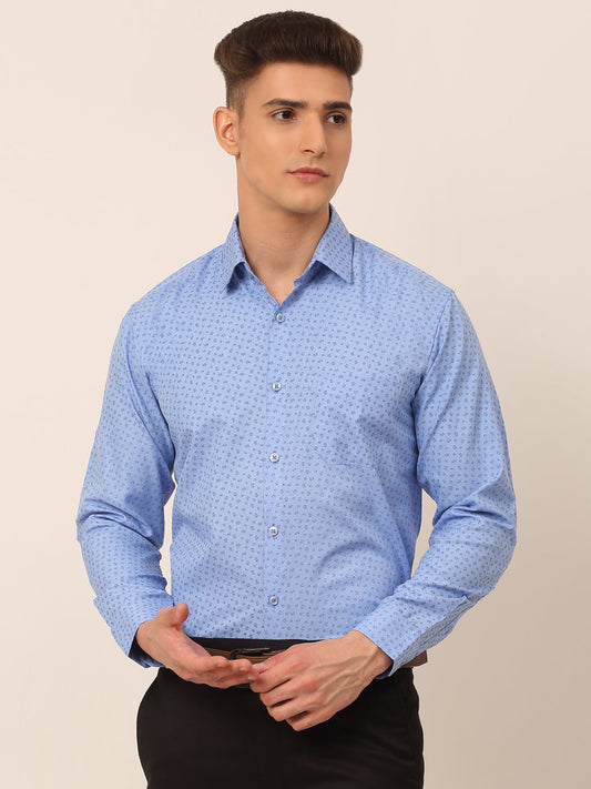 Jainish Men's Blue Classic Printed Formal Shirt