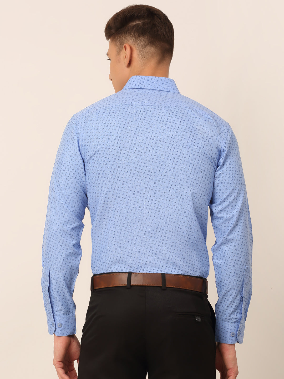 Jainish Men's Blue Classic Printed Formal Shirt