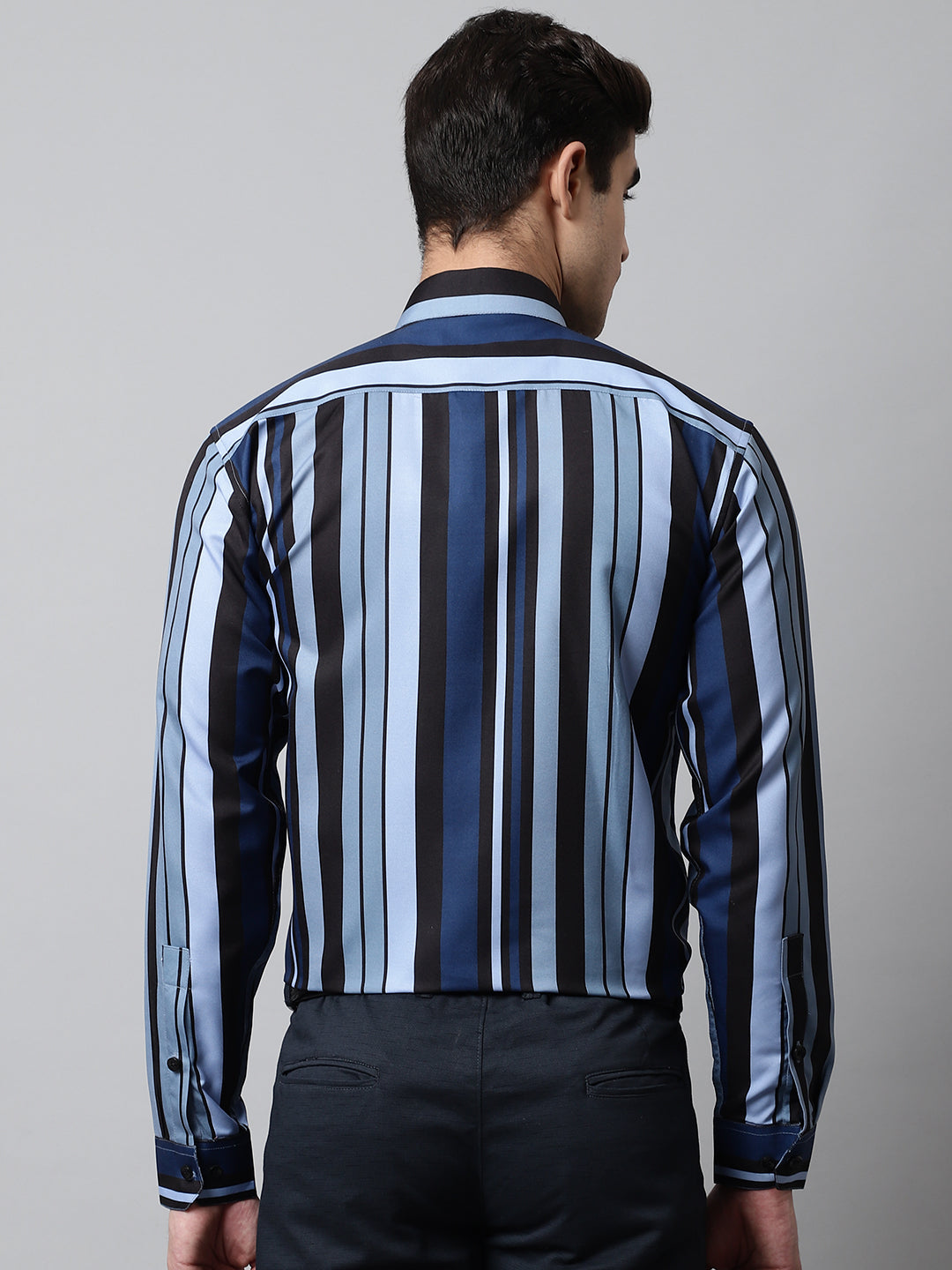 Jainish Men's Grey Classic Striped Formal Shirt