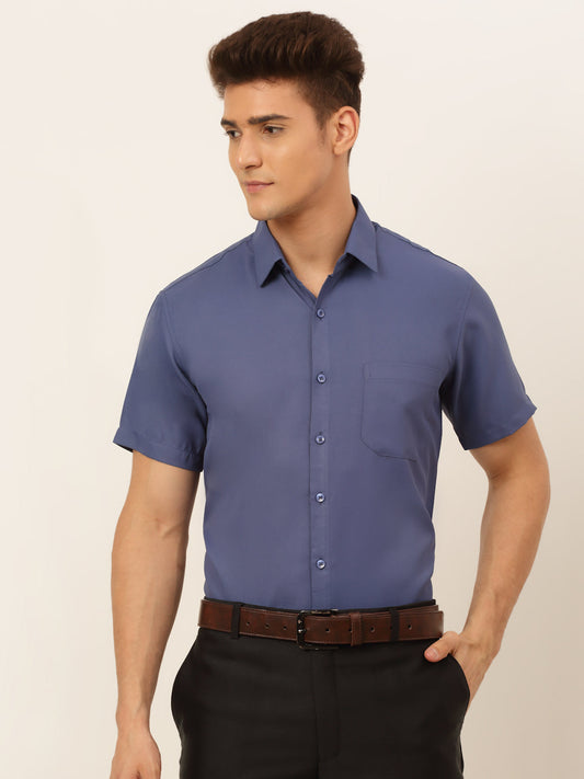 Jainish Men's Cotton Solid Formal Shirt - Blue