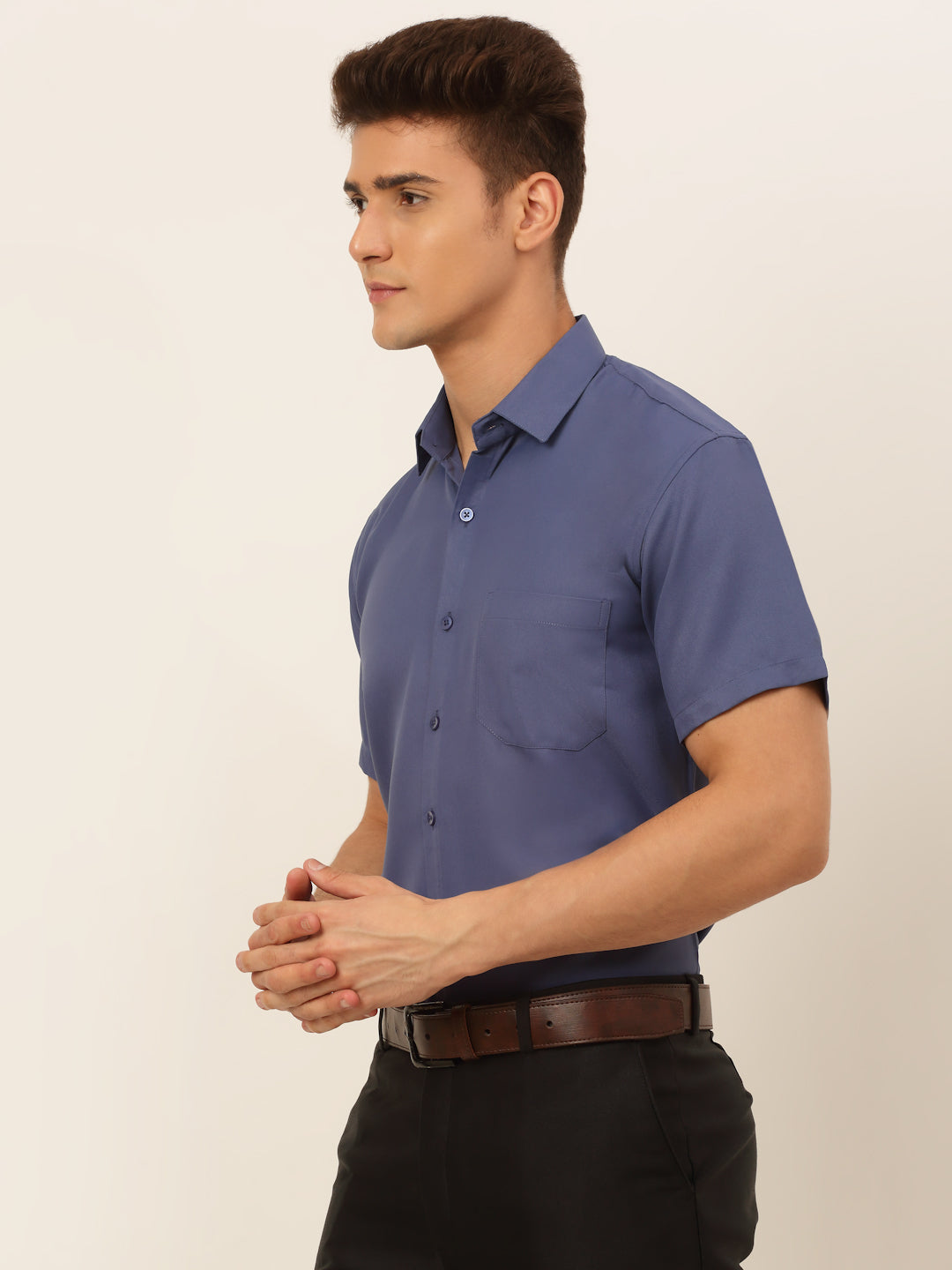 Jainish Men's Cotton Solid Formal Shirt - Blue