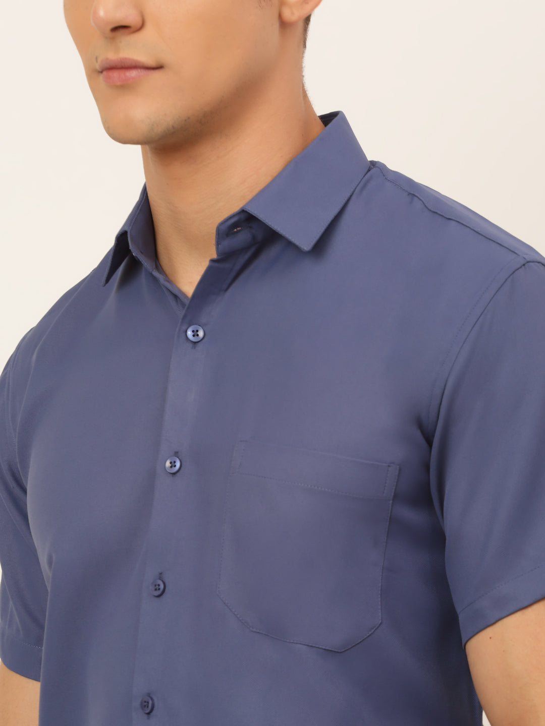 Jainish Men's Cotton Solid Formal Shirt - Blue