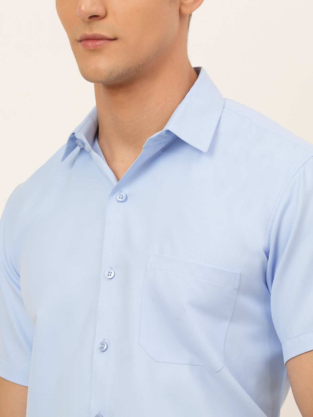 Jainish Men's Cotton Solid Formal Shirt - Firozi