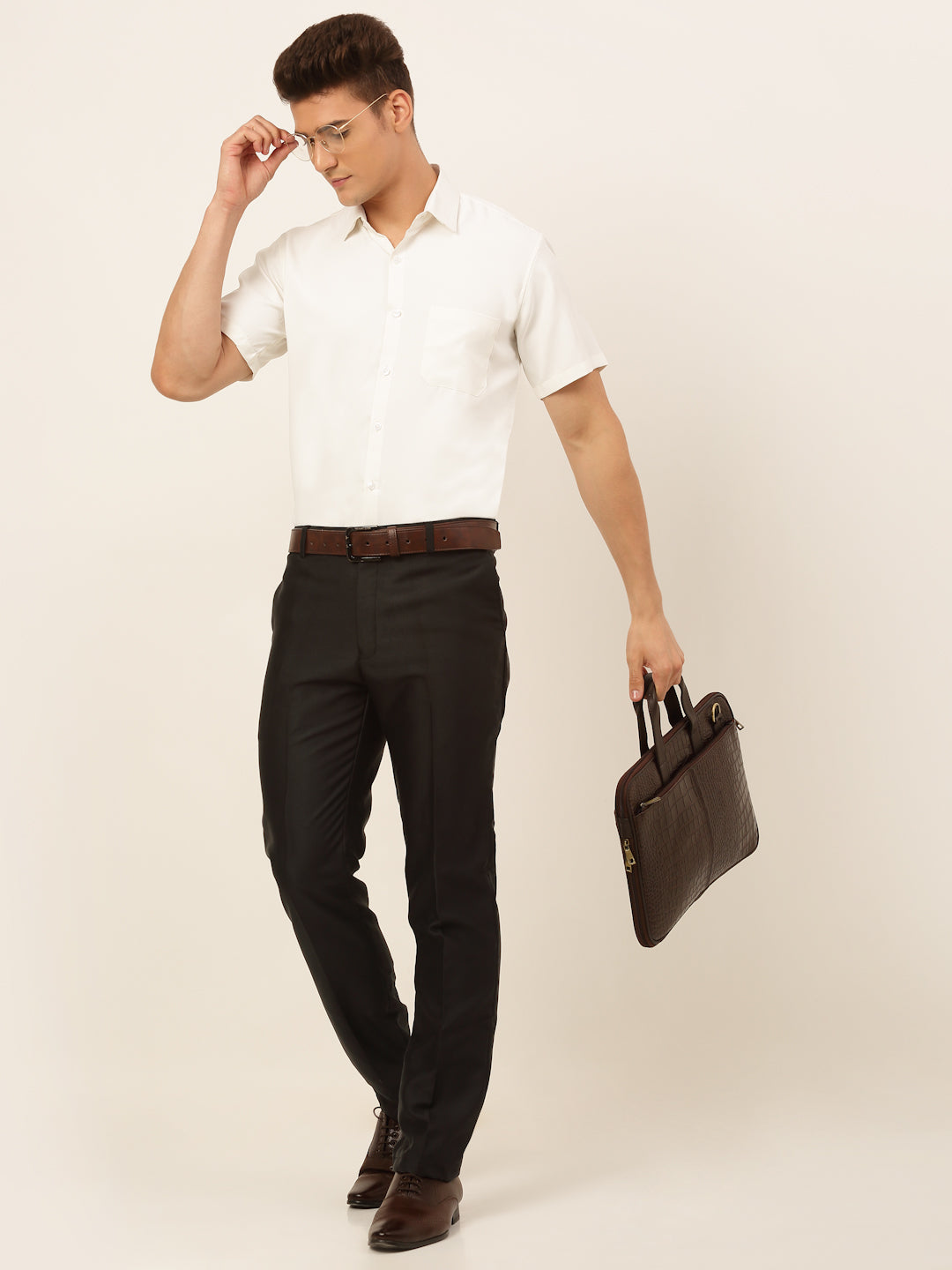Jainish Men's Cotton Solid Formal Shirt - White