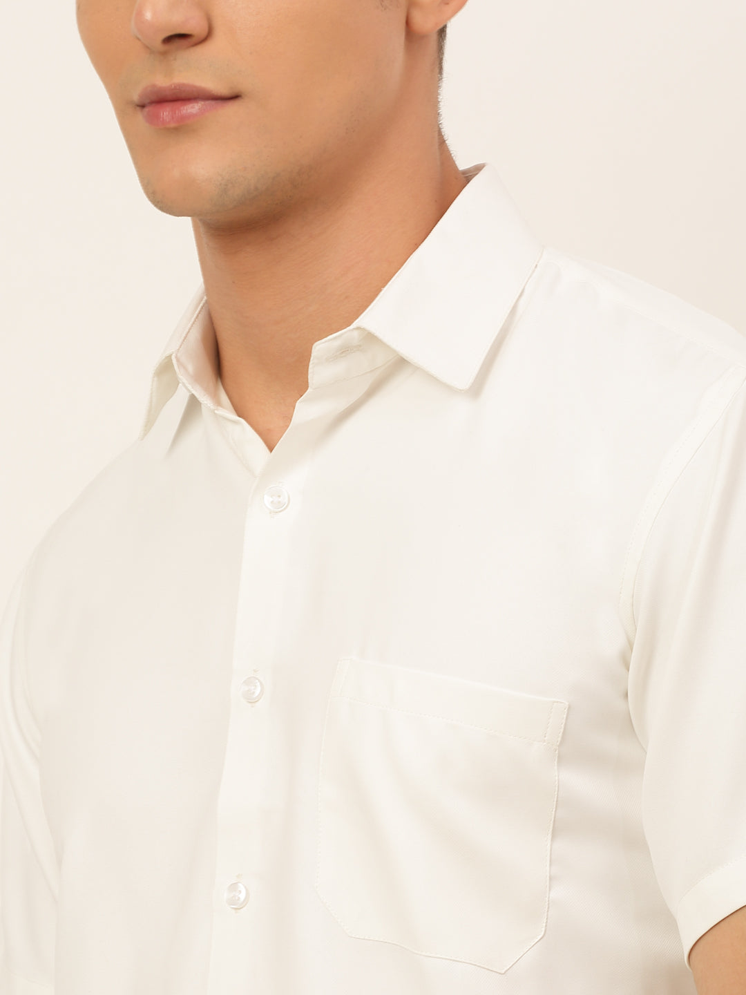 Jainish Men's Cotton Solid Formal Shirt - White