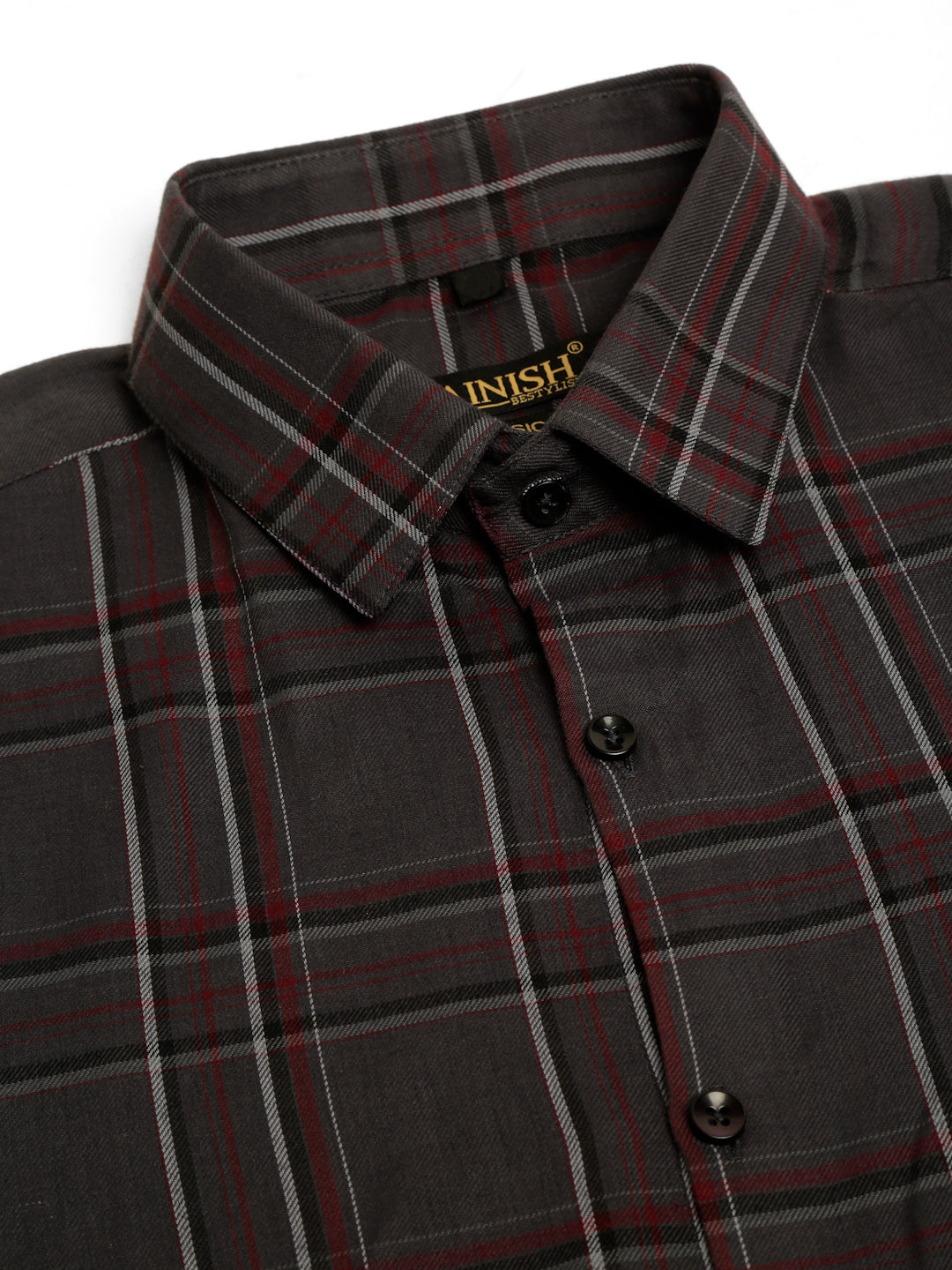 Jainish Men's Cotton Checked Formal Shirts - Brown