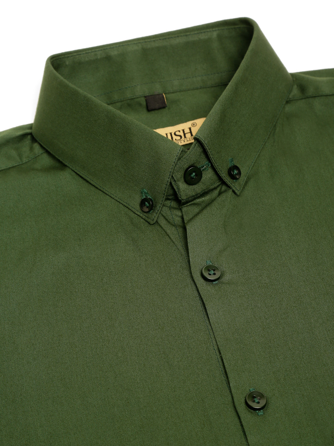 Jainish Men's Cotton Solid Formal Shirt - Olive