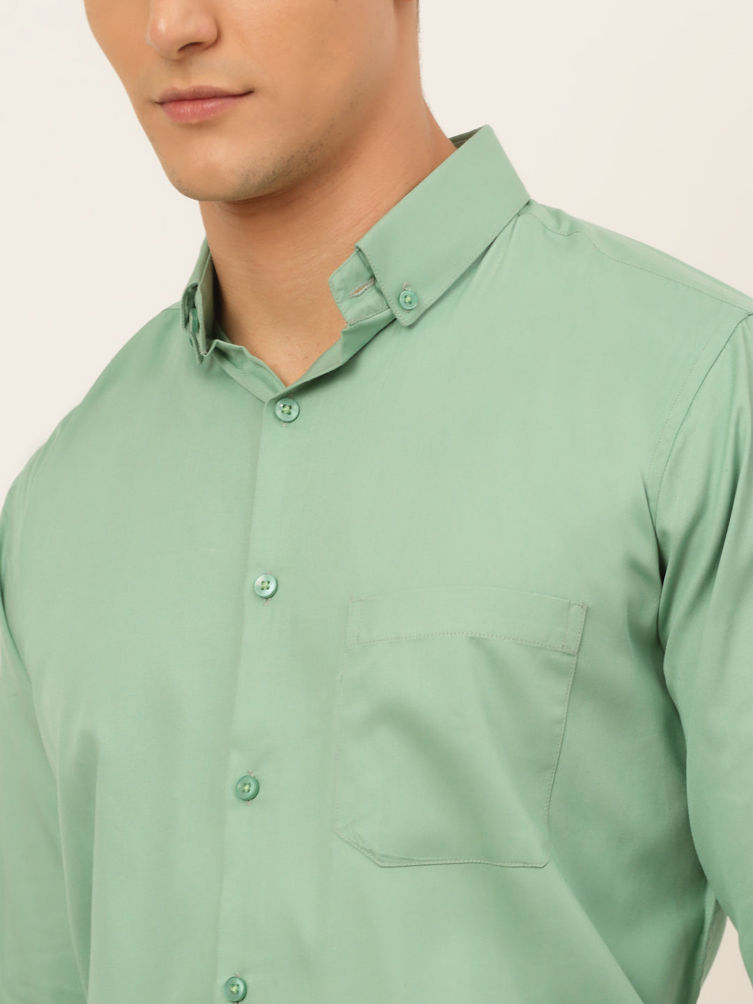 Jainish Men's Cotton Solid Formal Shirt - Pista