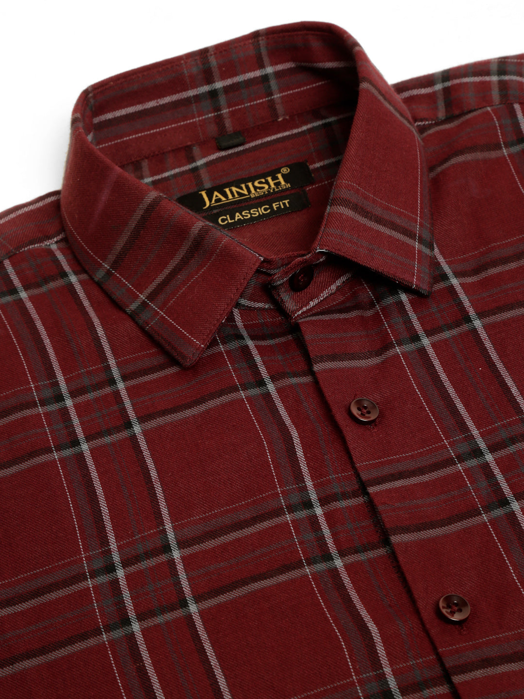 Jainish Men's Cotton Checked Formal Shirts - Maroon