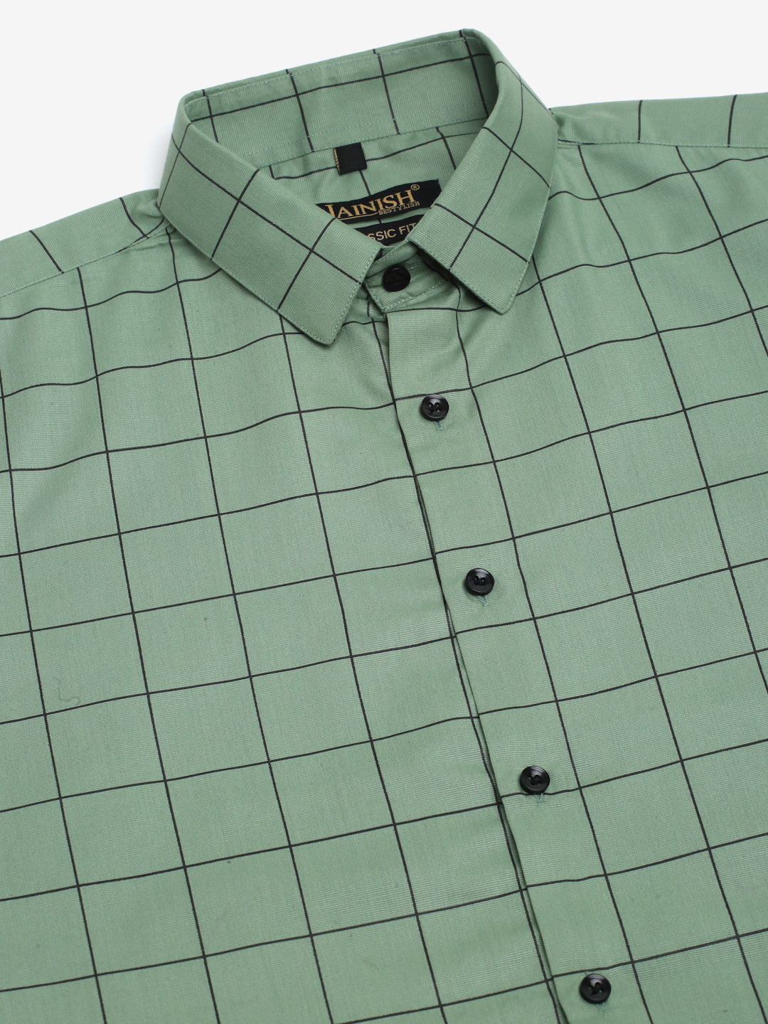 Jainish Men's Cotton Half Sleeve Checked Formal Shirts - Pista
