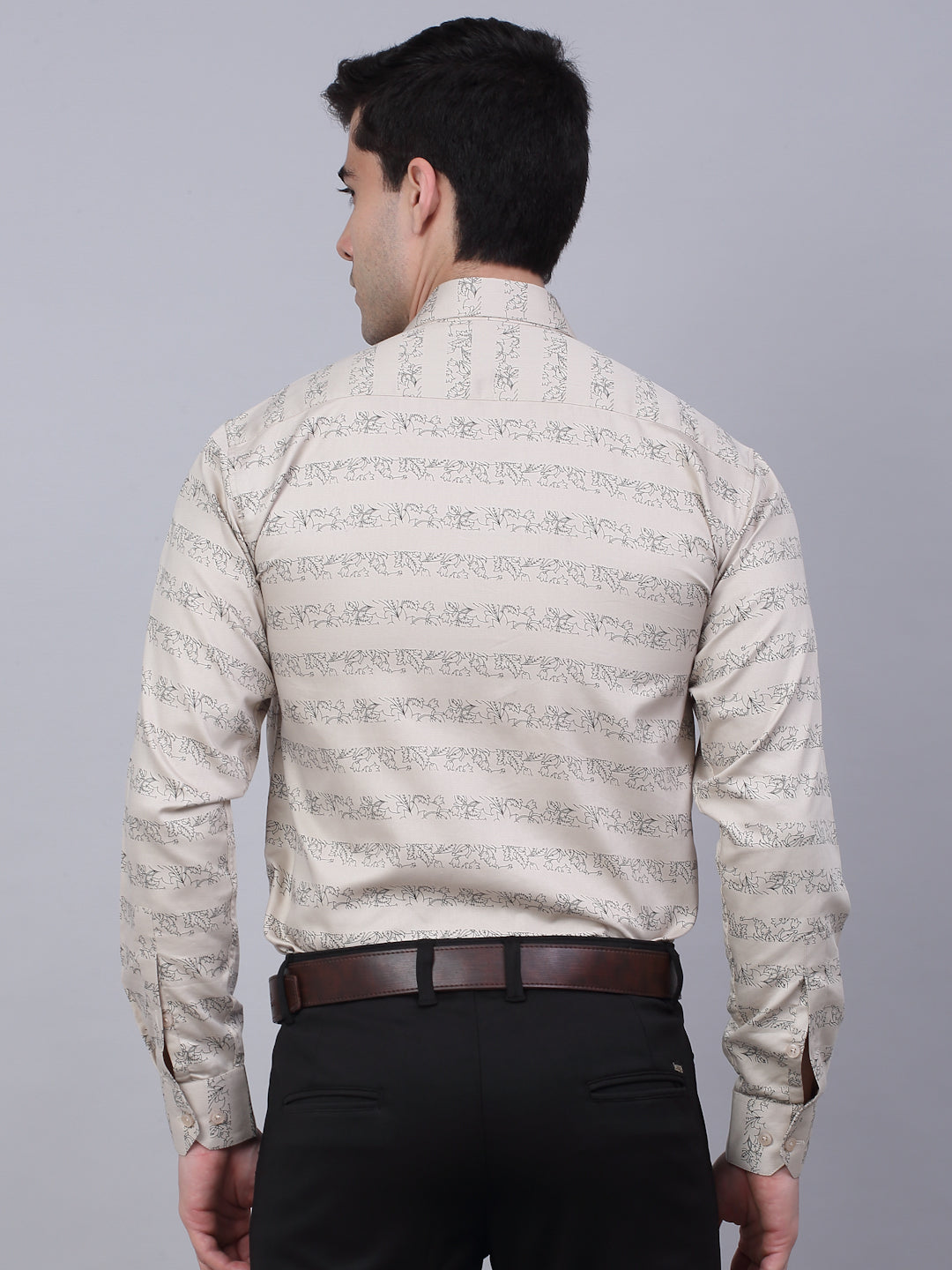 Jainish Men's Cotton Lycra Printed Formal Shirts - Cream