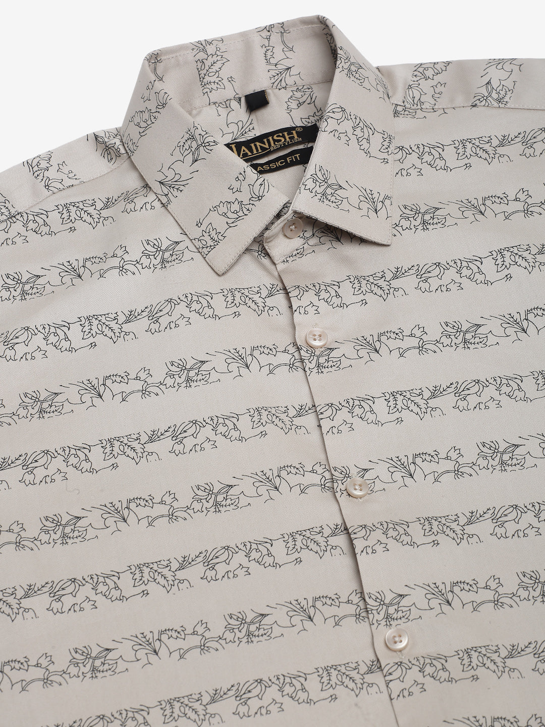Jainish Men's Cotton Lycra Printed Formal Shirts - Cream