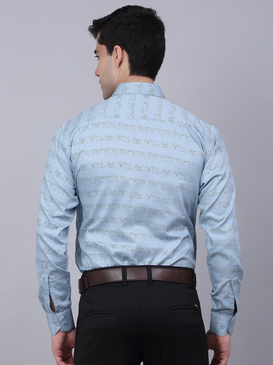 Jainish Men's Cotton Lycra Printed Formal Shirts - Sky Blue