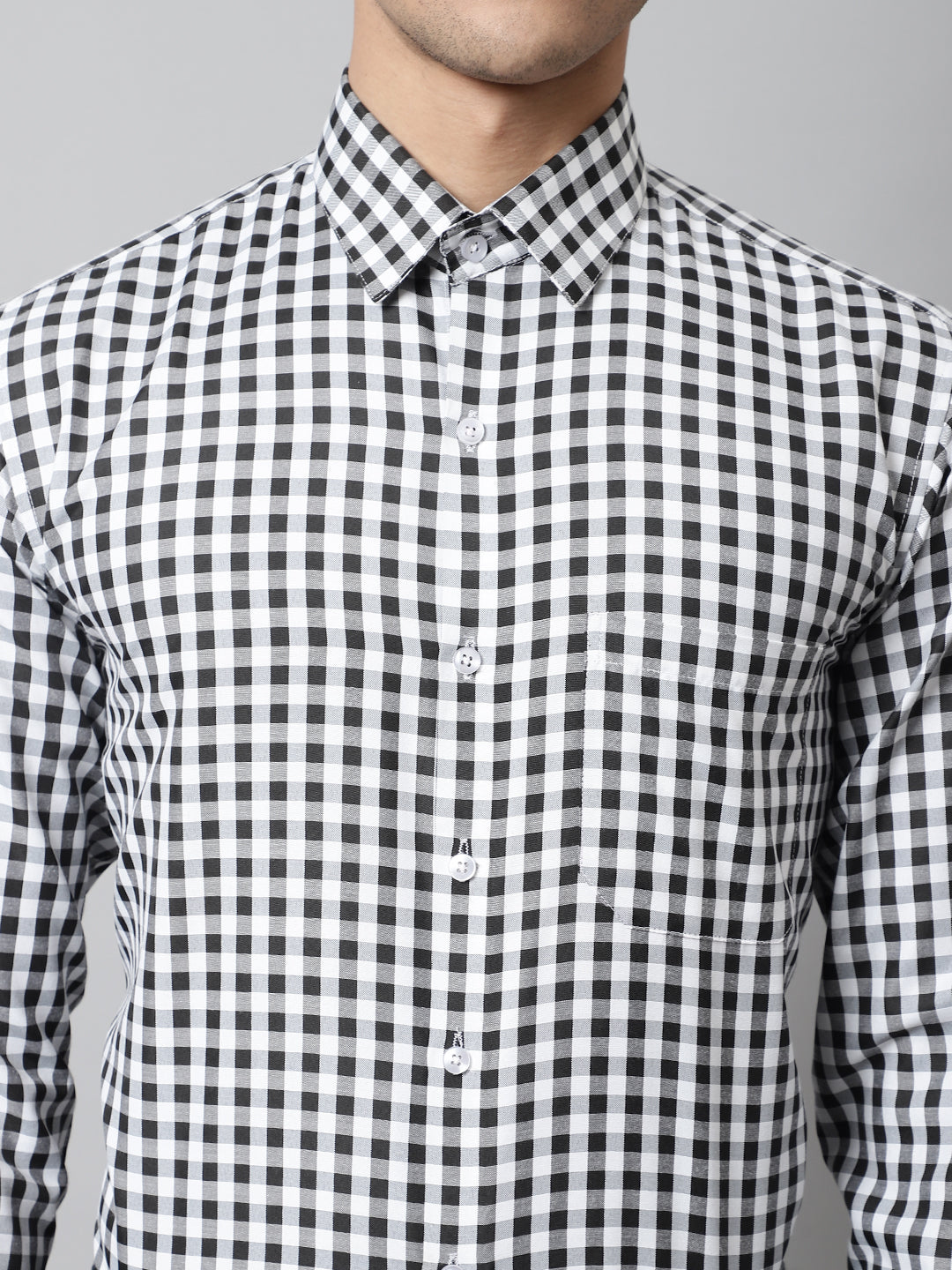 Jainish Men's Black Checks Pure Cotton Formal Shirt
