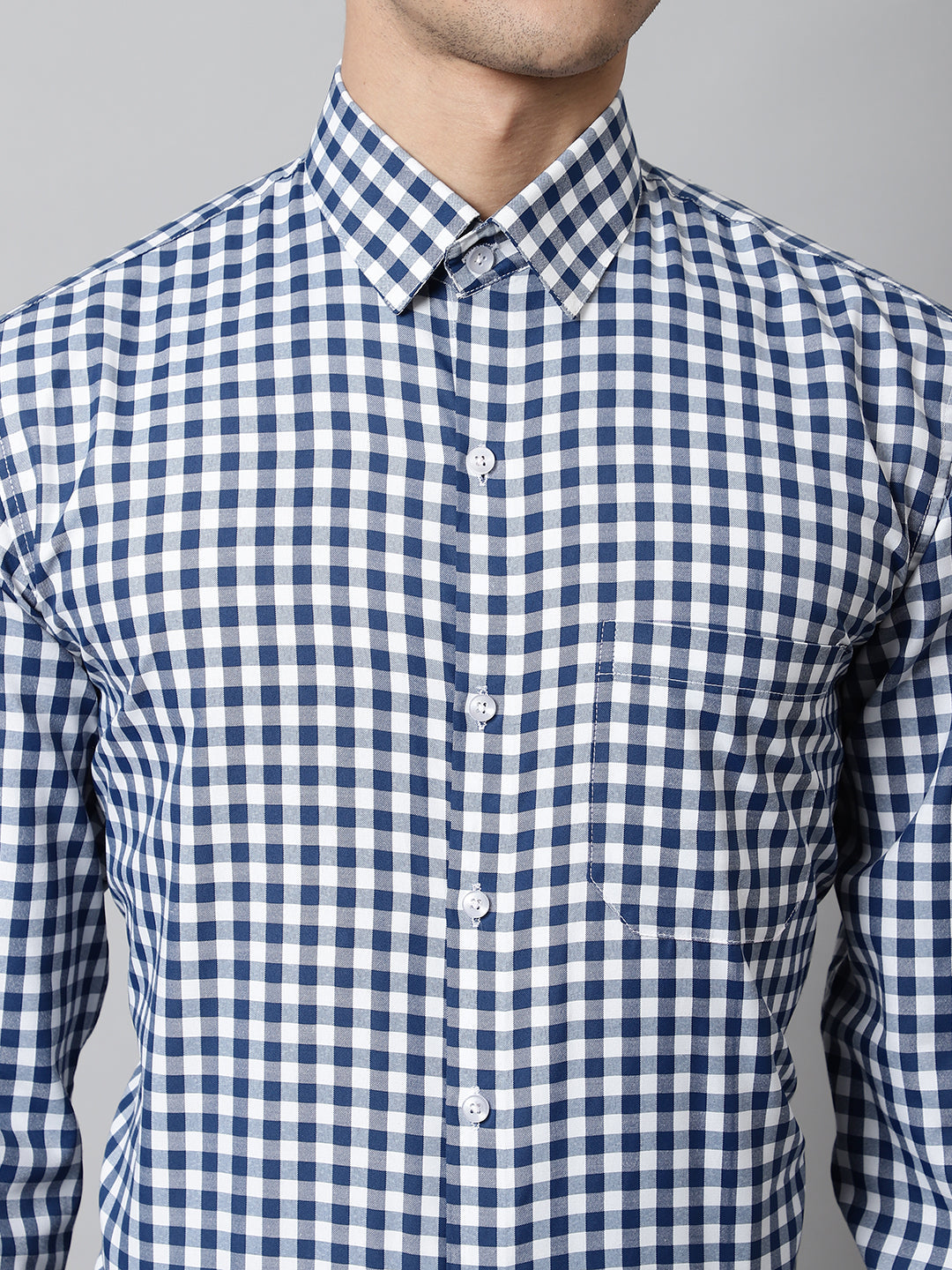 Jainish Men's Blue Checks Pure Cotton Formal Shirt