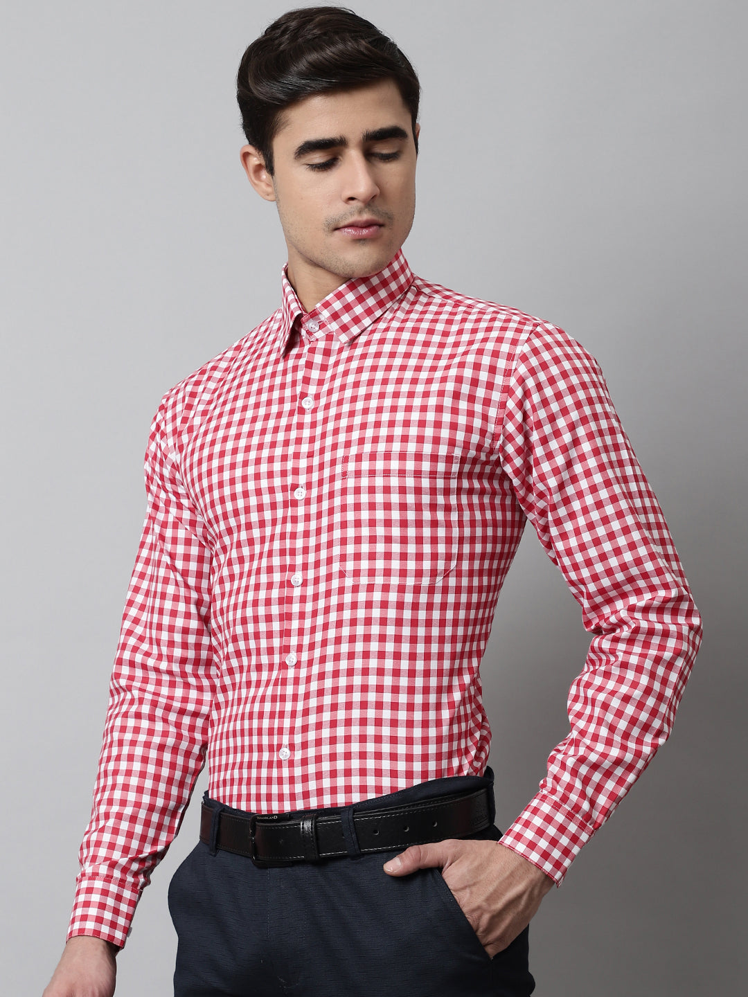 Jainish Men's Red Checks Pure Cotton Formal Shirt