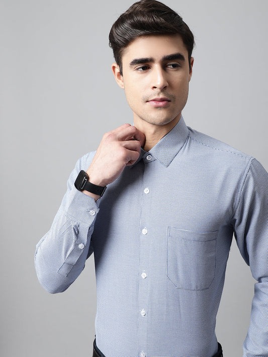 Jainish Men's Blue Checks Pure Cotton Formal Shirt