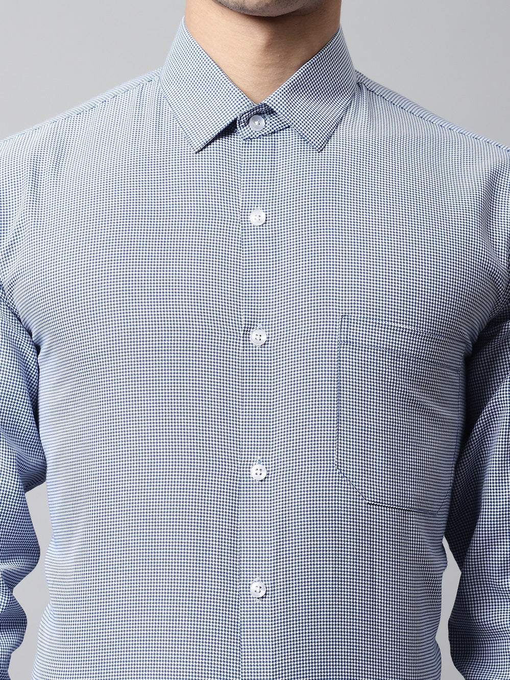 Jainish Men's Blue Checks Pure Cotton Formal Shirt