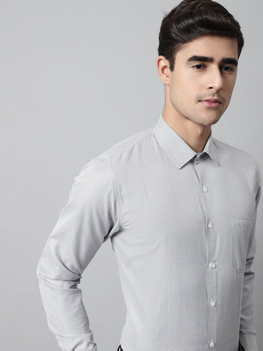 Jainish Men's Light Grey Checks Pure Cotton Formal Shirt