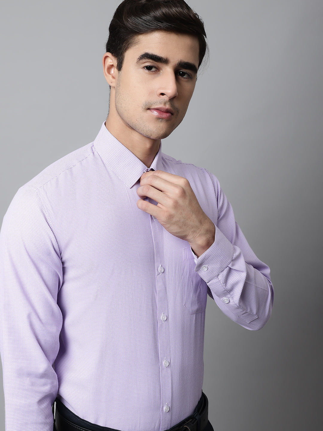 Jainish Men's Purple Checks Pure Cotton Formal Shirt