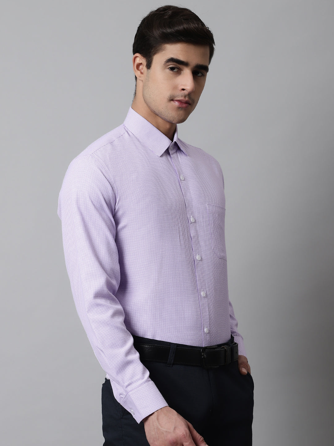 Jainish Men's Purple Checks Pure Cotton Formal Shirt