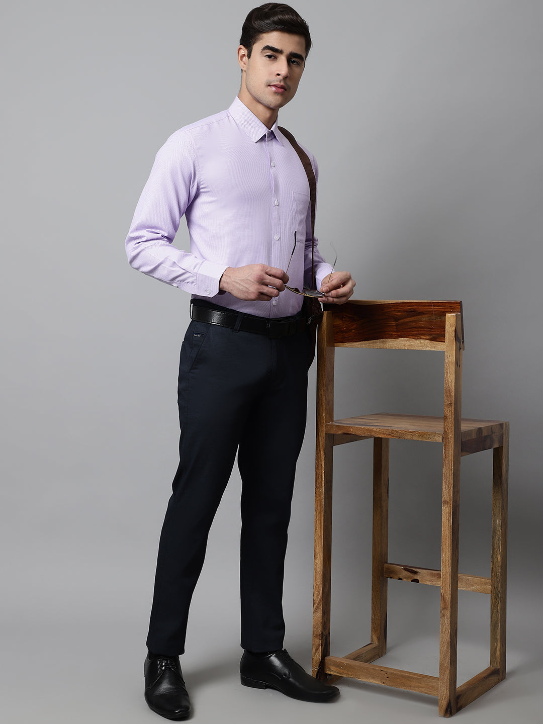 Jainish Men's Purple Checks Pure Cotton Formal Shirt