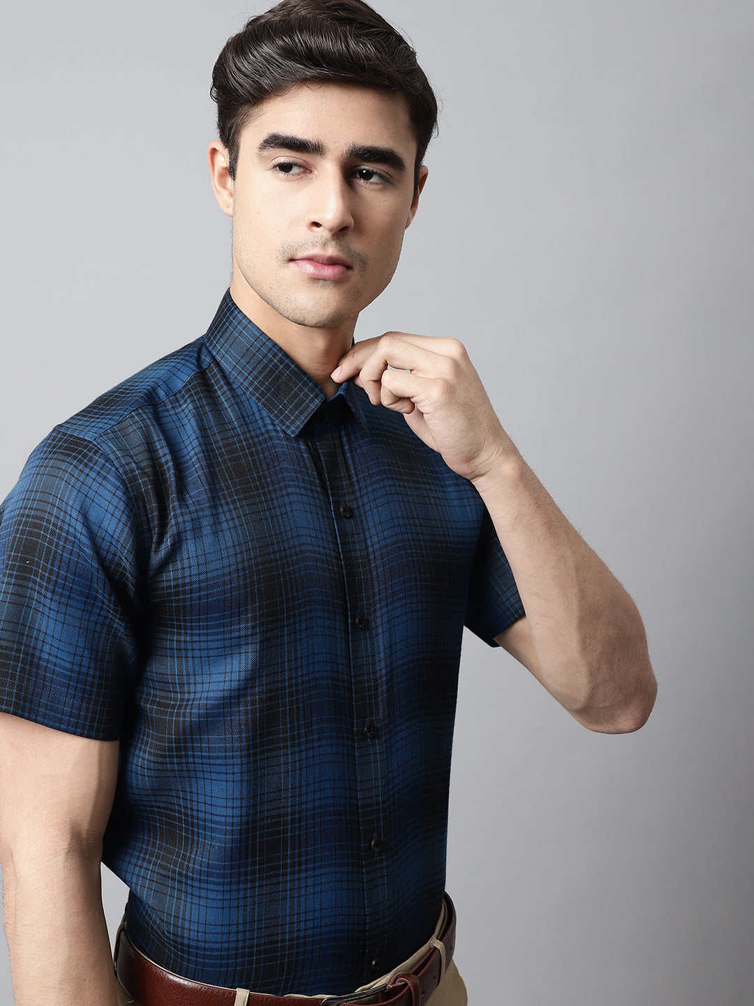 Jainish Men's Peacock Checks Regular Fit Cotton Formal Shirt