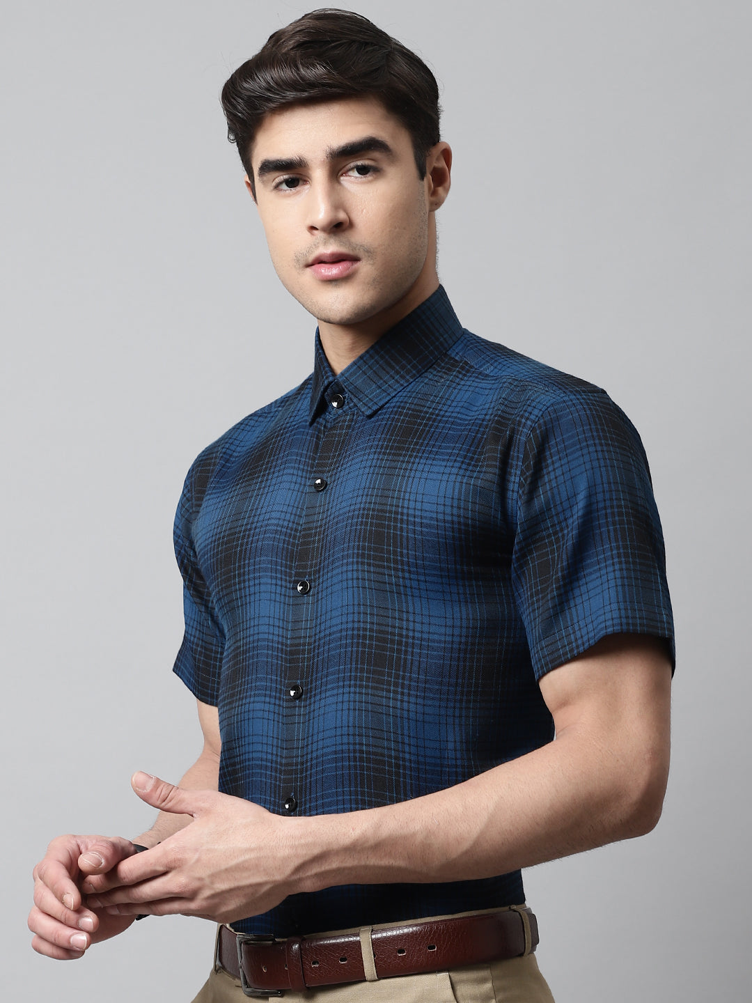 Jainish Men's Peacock Checks Regular Fit Cotton Formal Shirt