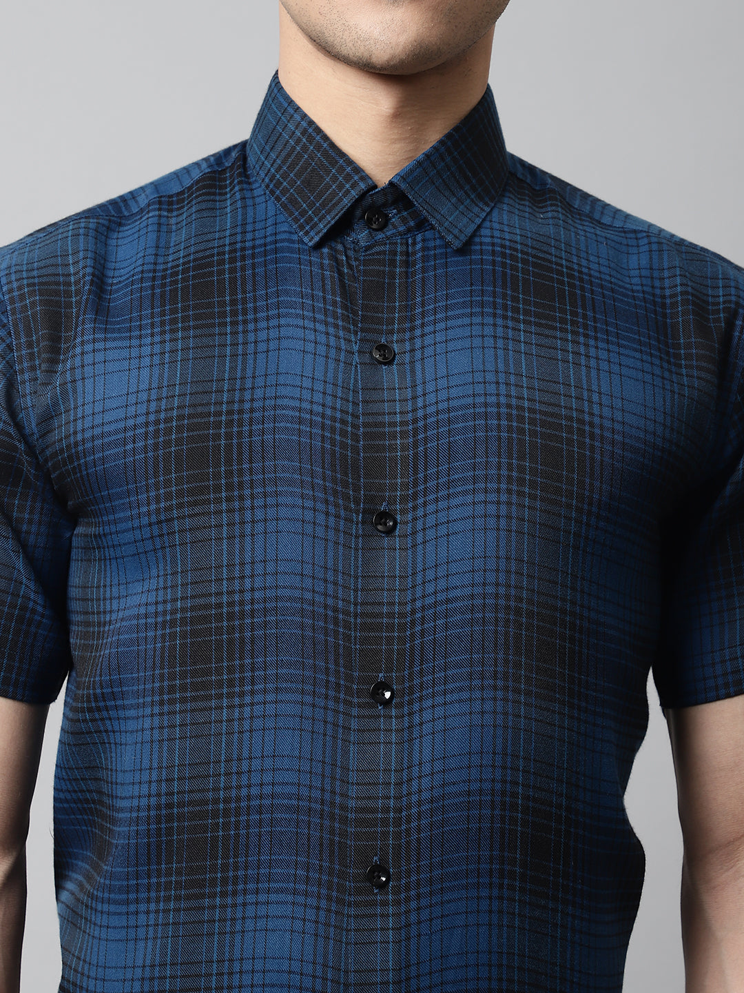 Jainish Men's Peacock Checks Regular Fit Cotton Formal Shirt