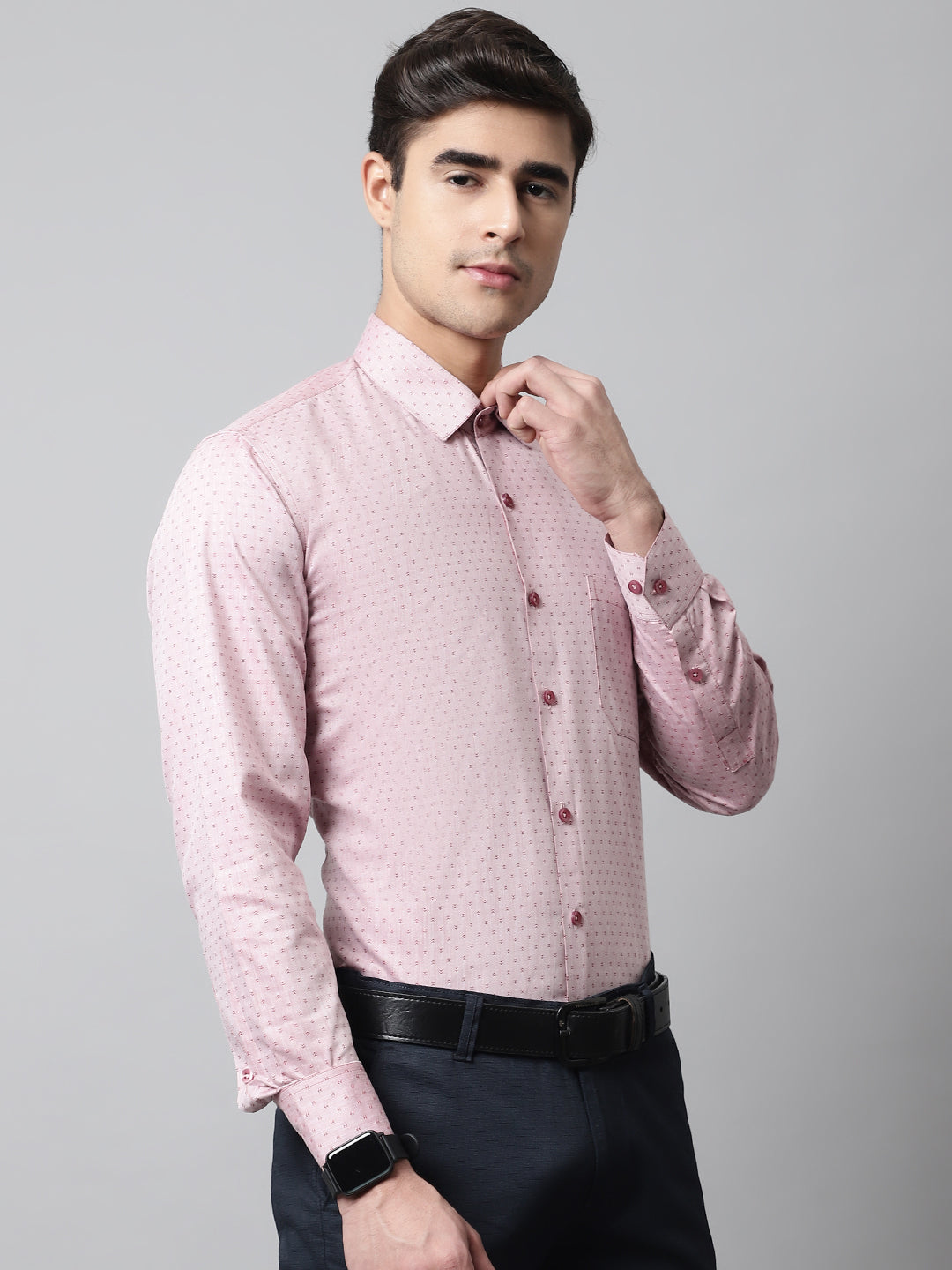 Jainish Men's Coral Red Micro Ditsy Printed Pure Cotton Formal Shirt